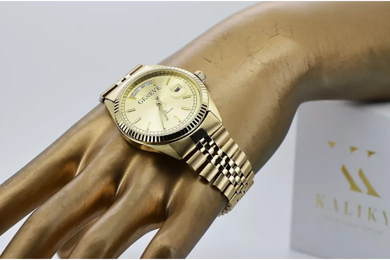 Gold men's watch Geneve ★ zlotychlopak.pl ★ Gold purity 585 333 Low Price!