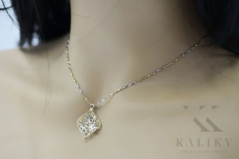 Italienisches 14k Gold modernes Blatt-Anhänger & Kette cpn005yw&cc074y