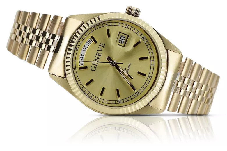 Желтое золото 14k 585 мужские наручные часы Geneve mw013ydy&mbw018y