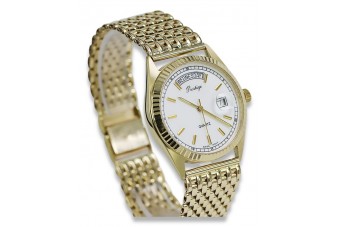 Elegant Italian Yellow 14k Gold Men's Black Watch from Geneve Collection mw013ydw&mbw013y