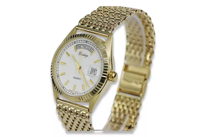 Gold men's watch Geneve ★ zlotychlopak.pl ★ Gold purity 585 333 Low Price!