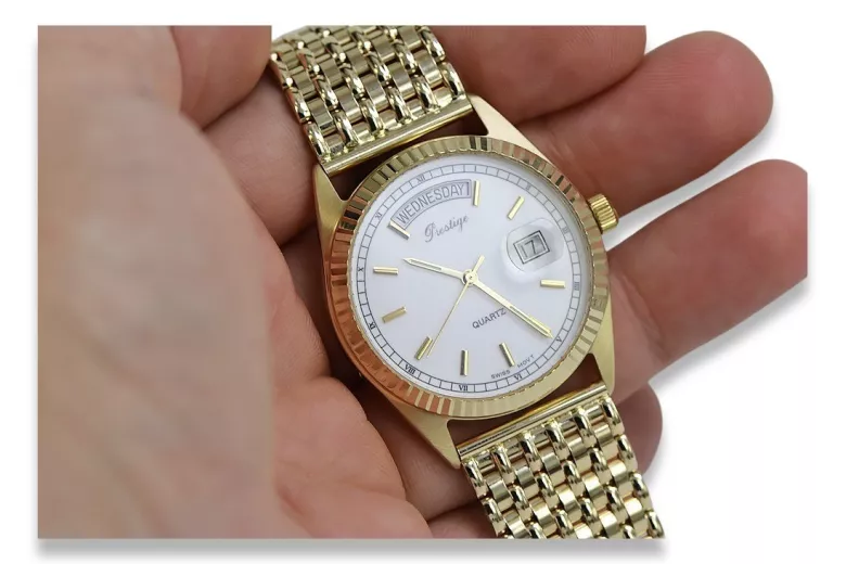 Gold men's watch Geneve ★ zlotychlopak.pl ★ Gold purity 585 333 Low Price!