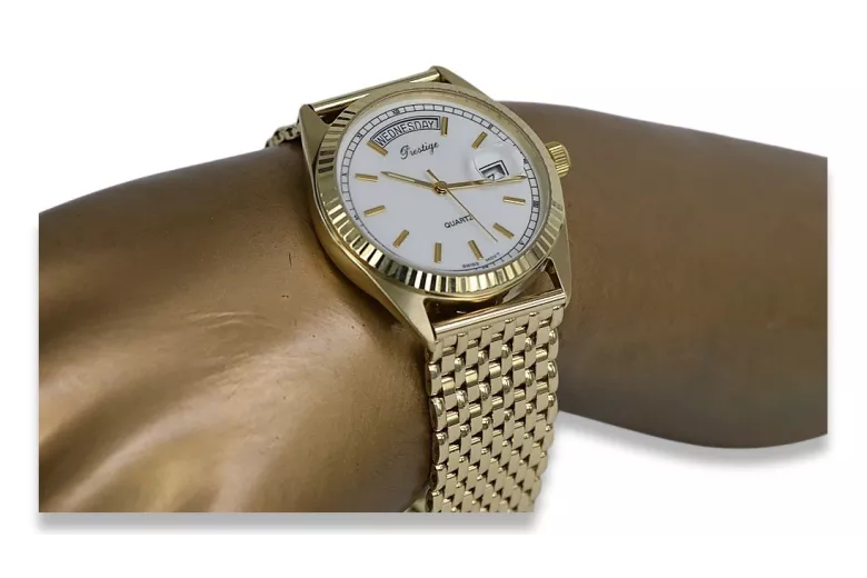 Gold men's watch Geneve ★ zlotychlopak.pl ★ Gold purity 585 333 Low Price!