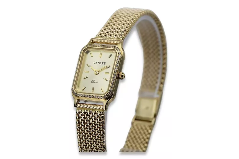 Reloj de pulsera de dama en oro amarillo 14k 585 Geneve lw055y&lbw003y