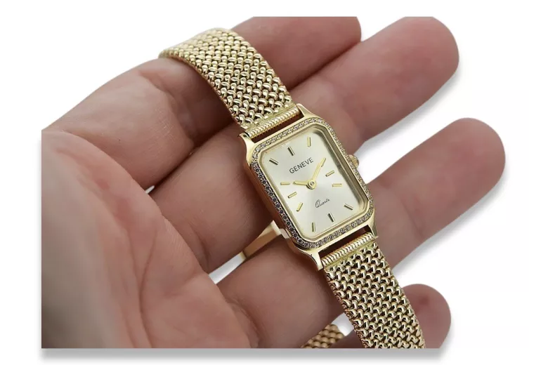 Montre bracelet pour dame en or jaune 14 carats 585 Genève lw055y&lbw003y