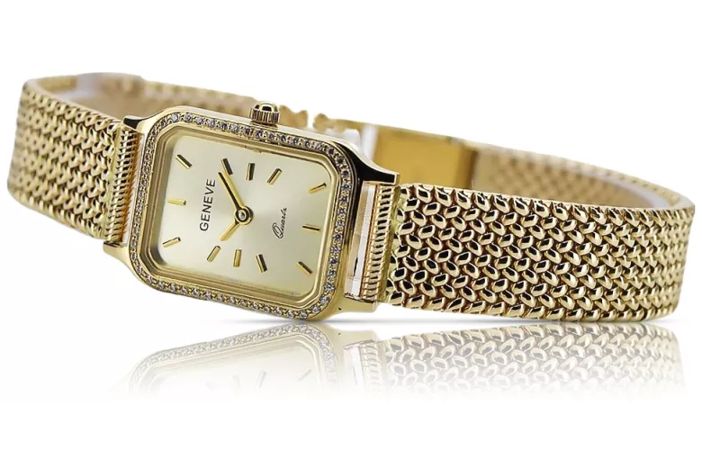 Reloj de pulsera de dama en oro amarillo 14k 585 Geneve lw055y&lbw003y