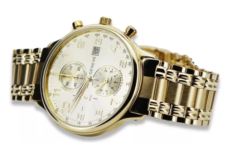 Reloj de pulsera Geneve de oro amarillo de 14k para hombre mw005ydg&mbw006yo