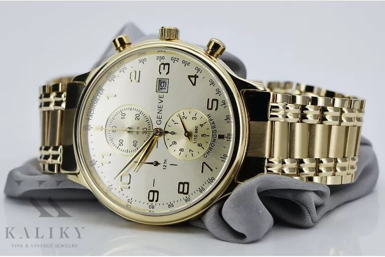 Reloj de pulsera Geneve de oro amarillo de 14k para hombre mw005ydg&mbw006yo