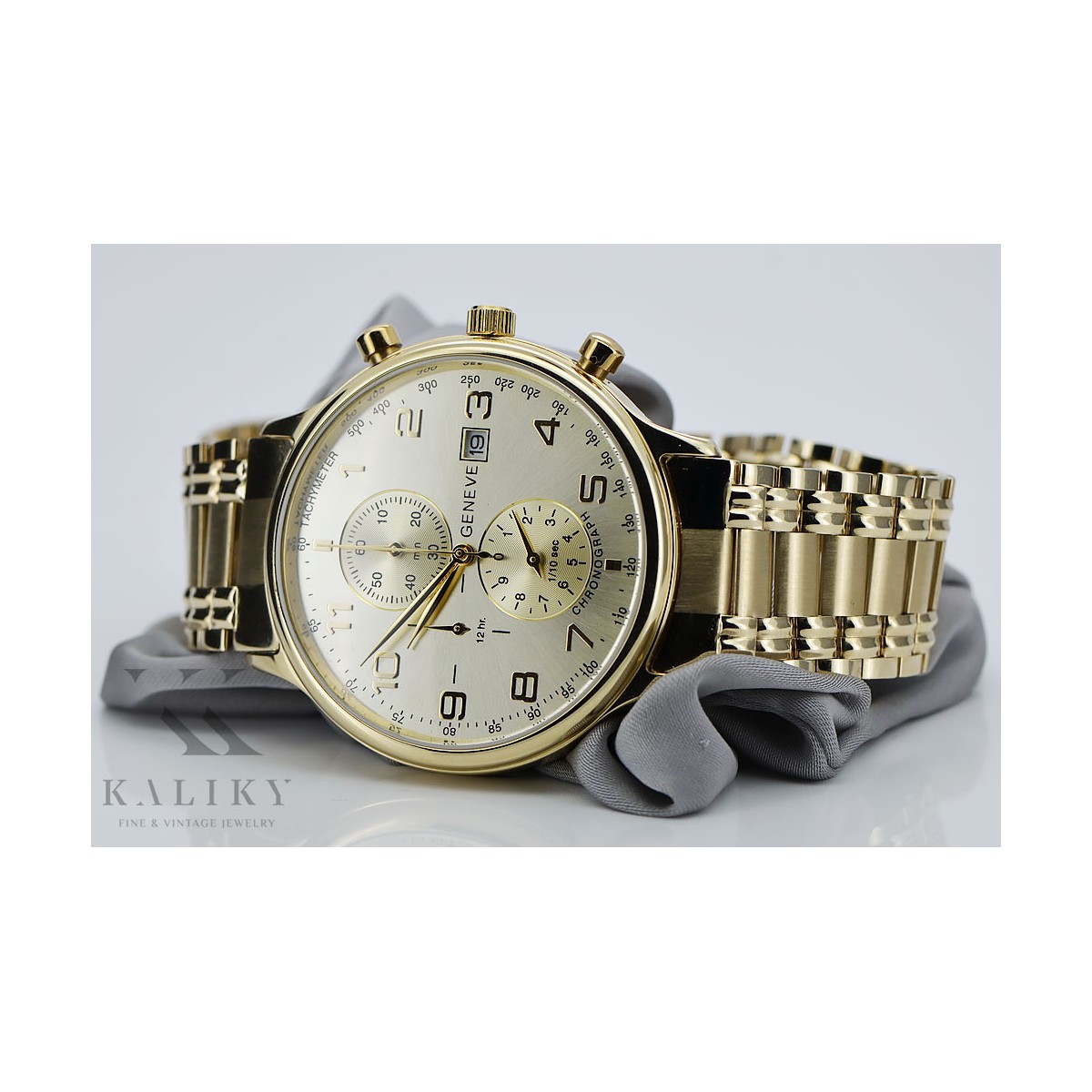 Reloj de pulsera Geneve de oro amarillo de 14k para hombre mw005ydg&mbw006yo