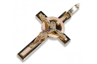 "14K Rose Gold Italian Catholic Jesus Cross with Vintage Pink Accents" ctc096r ctc096r