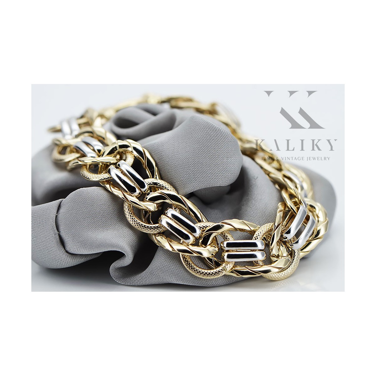 Italienische 14K Gelb- & Weißgold Armband mit verschiedenen Steinen cfb009yw