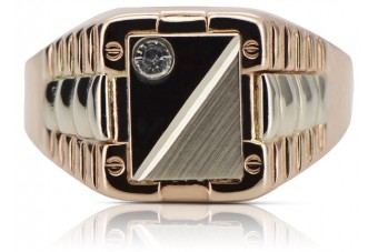 Anillo de sello para hombre en oro rosa de 14k con circón csc003r