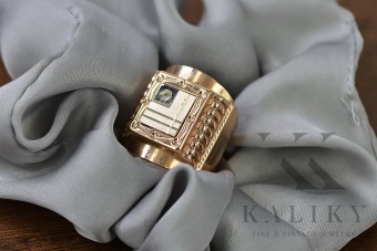 Semnătură pentru bărbați din aur roz vintage, 14K, Zircon csc004rw