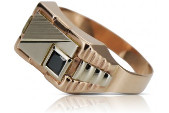 Vintage Rosé- & Weißgold, Onyx, Herren Siegelring csc005rw