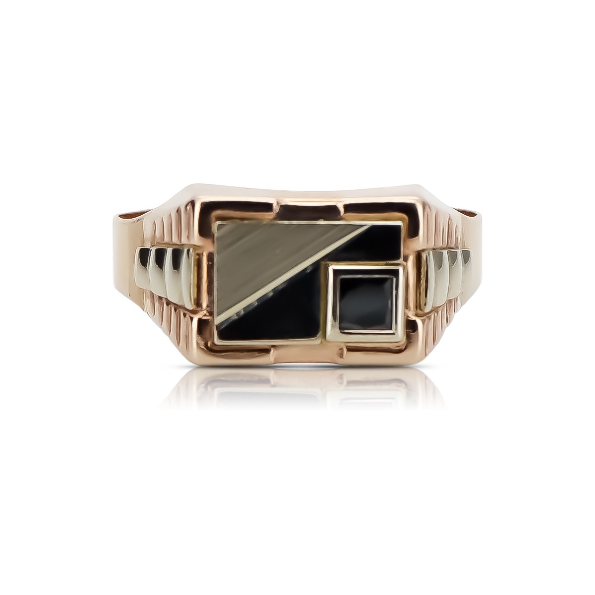 Bague Vintage Or Rose 14K Onyx Homme Signet csc005rw