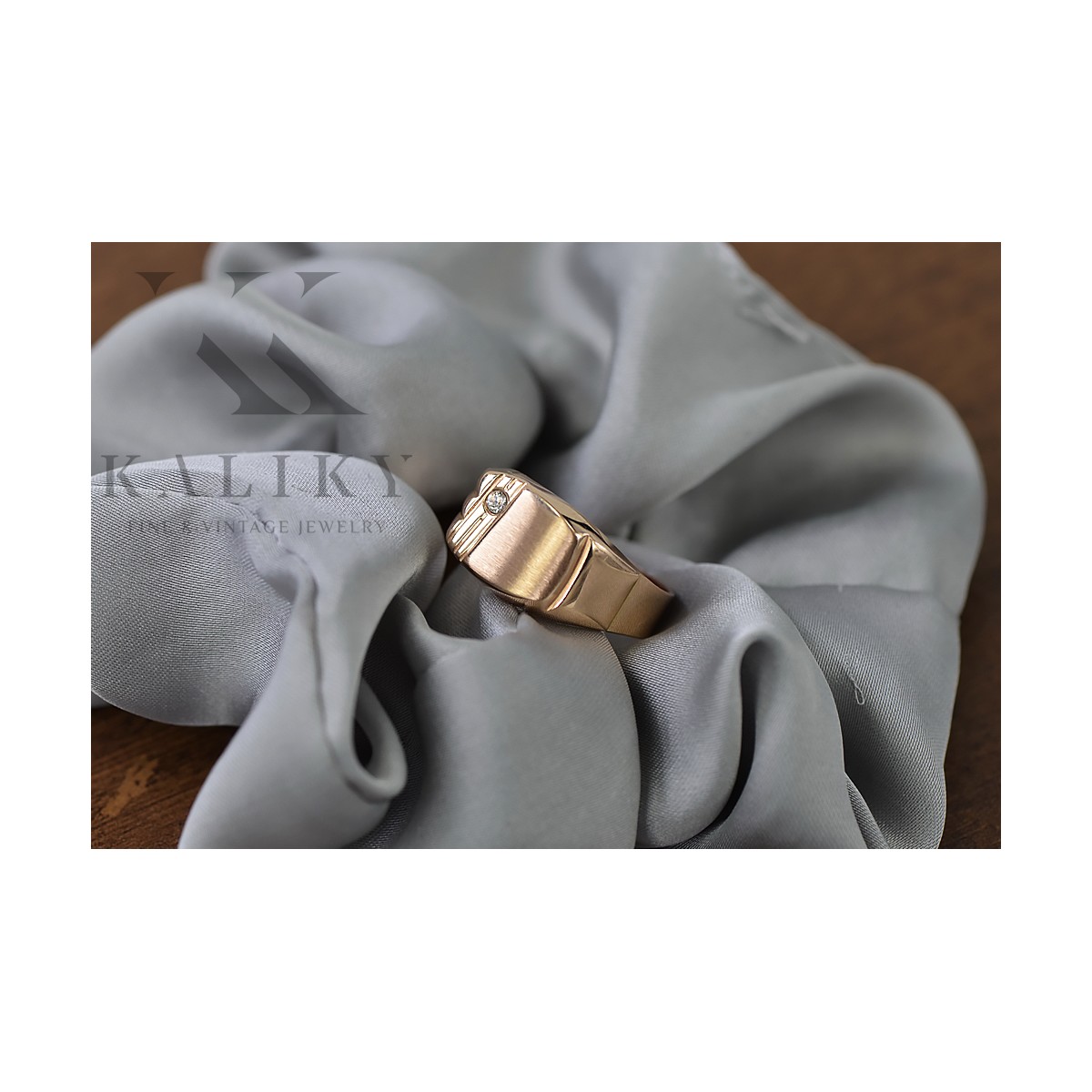 Rose Gold Signet Ring with Zircon Stones csc008r