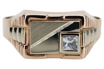 14k Czerwone Złoto, Cyrkonia Męski Sygnet Vintage różowy róż. csc009rw