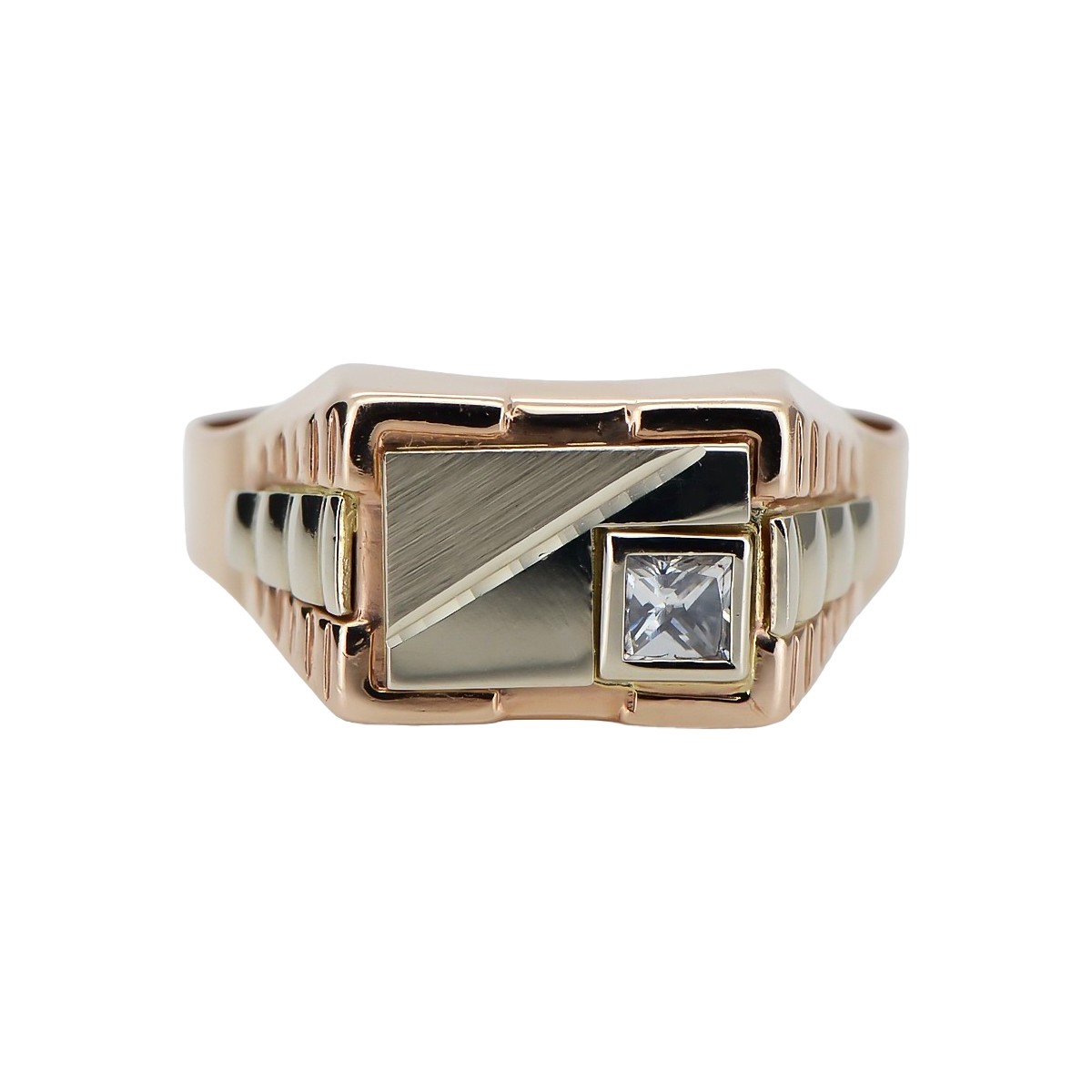 Sello de hombre en oro rosa de 14k con circón vintage csc009rw