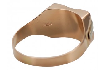 14k Czerwone Złoto, Cyrkonia Męski Sygnet Vintage różowy róż. csc009rw