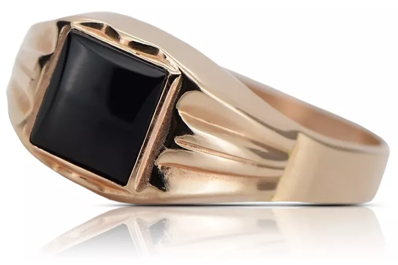 Bague vintage en or rose 14K avec onyx pour homme csc010r