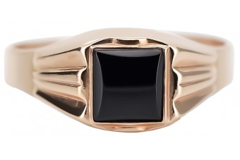 Bague vintage en or rose 14K avec onyx pour homme csc010r