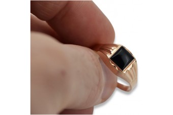 14k czerwone złoto, Onyks Signet Mężczyzn Vintage różowy. csc010r