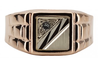 Sello de hombre vintage en oro rosa de 14k con circón csc017r