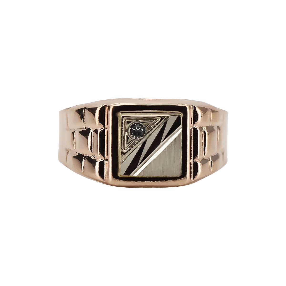 Sello de hombre vintage en oro rosa de 14k con circón csc017r