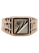 Sello de hombre vintage en oro rosa de 14k con circón csc017r