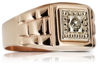 14K Rose Gold Men's Signet Ring with Zircon Stone csc018r