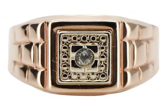 14K Rose Gold Men's Signet Ring with Zircon Stone csc018r