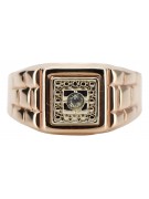 14K Rose Gold Men's Signet Ring with Zircon Stone csc018r