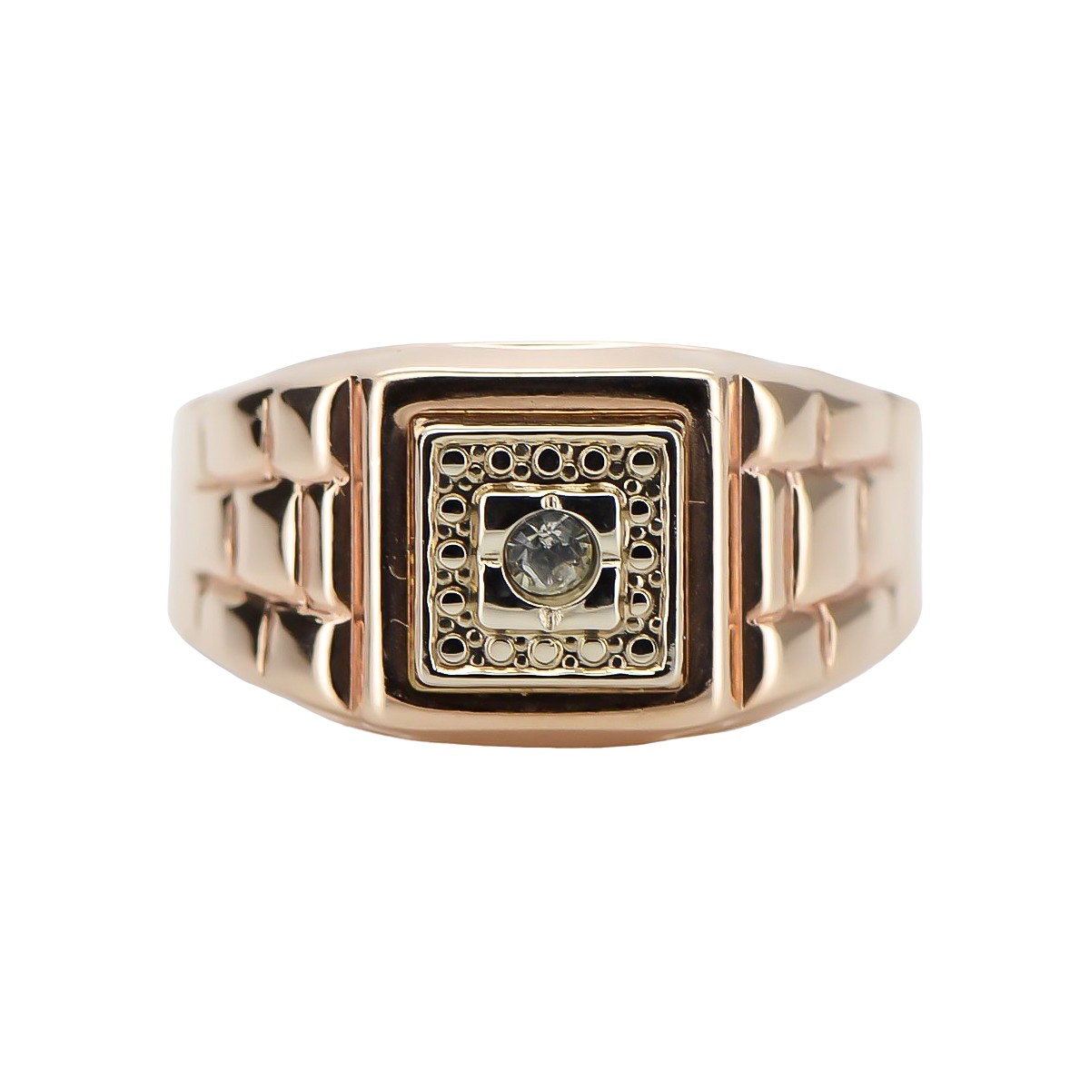 14K Rose Gold Men's Signet Ring with Zircon Stone csc018r