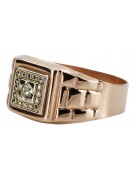 14K Rose Gold Men's Signet Ring with Zircon Stone csc018r