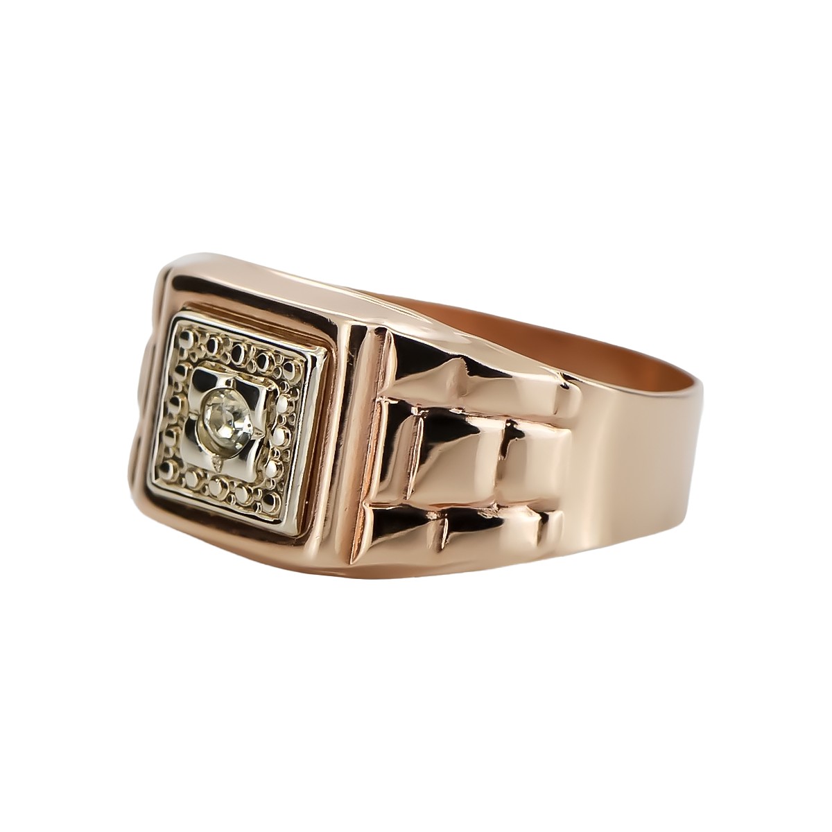 14K Rose Gold Men's Signet Ring with Zircon Stone csc018r