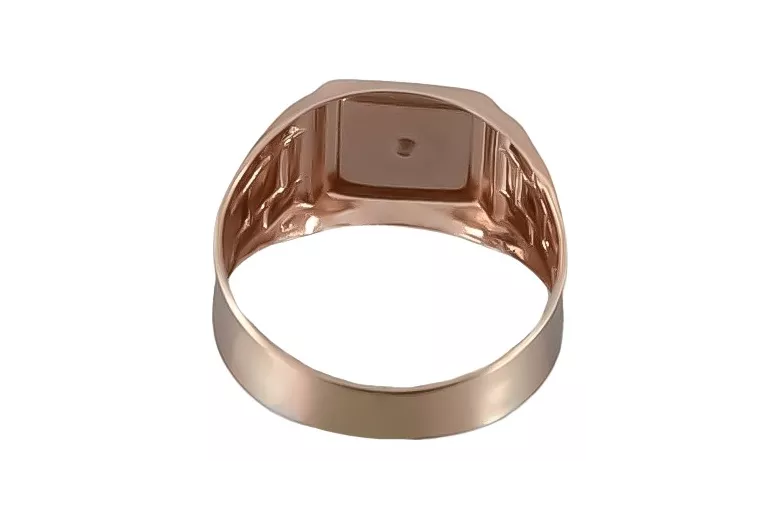 Anillo de sello de hombre en oro rosa de 14k con circonita csc018r