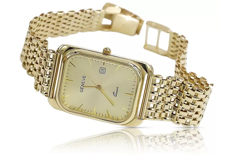 Goldene 14 Karat Herrenuhr mit Armband Geneve mw001y&mbw004y