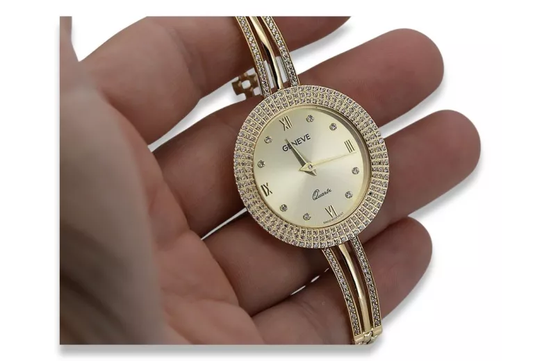 14k żółte złoto, Złoty cyferbla Geneve Lady Watch Gift lw021y