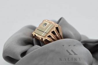 Anillo de sello para hombres en oro blanco de 14k con circonita vintage csc001rw