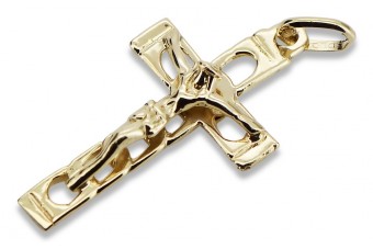 14k żółte złoto Włoskie różowe krzyż katolicki Vintage ctc028y