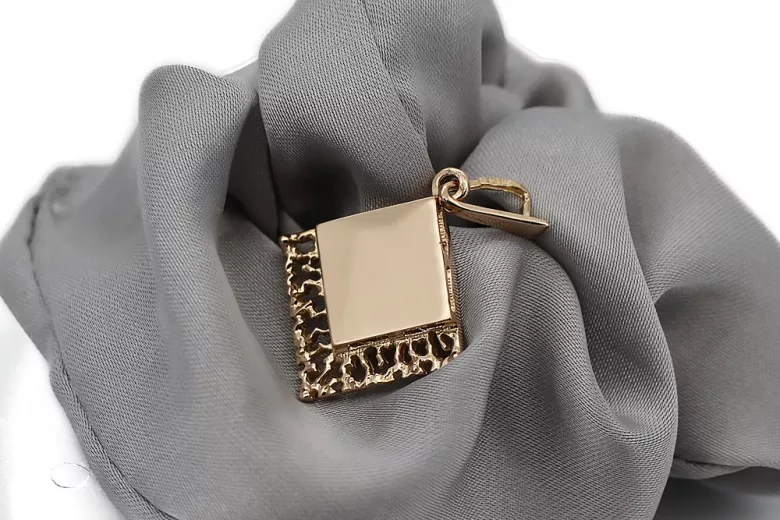 "No Stones Original Vintage 14K Rose Gold Square Pendant" vpn041 vpn041