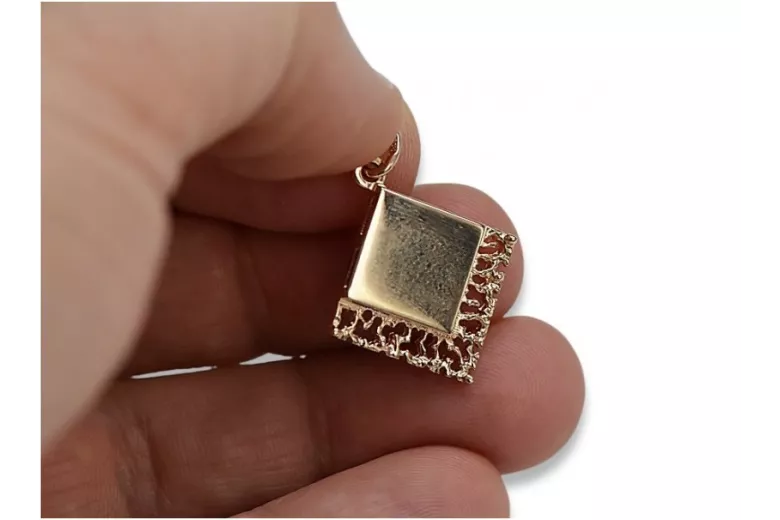 "No Stones Original Vintage 14K Rose Gold Square Pendant" vpn041 vpn041