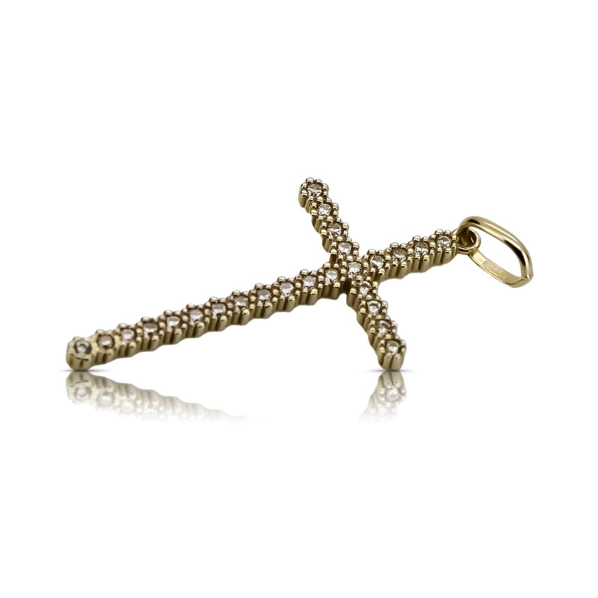 Cruce catolică vintage aur galben 14 cu roz și alb (Catholic cross vintage 14k yellow gold with pink and white) ctc029y