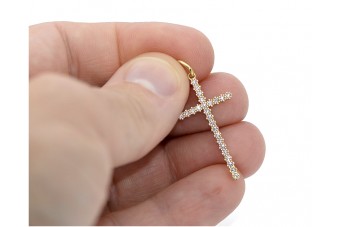 Ретро розова италианска бяла 14K златна кръстова гривна ctc029y