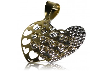 "Pendentif Coeur Moderne en Or Jaune Blanc 14k 585 Elégant" cpn024yw cpn024yw