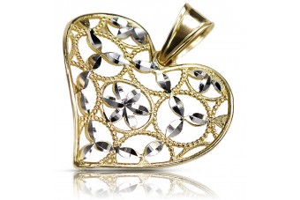 Charme élégant de pendentif de coeur moderne en Or Jaune Blanc 14 carats italien original cpn030 cpn030