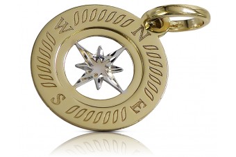 "Exquisite 14K Yellow White Gold Compass Pendant - Authentic Italian Design" cpn032yw cpn032yw