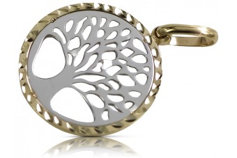 Pendentif Arbre de Chance en Or Jaune Blanc Italien 14k cpc034yw cpc034yw