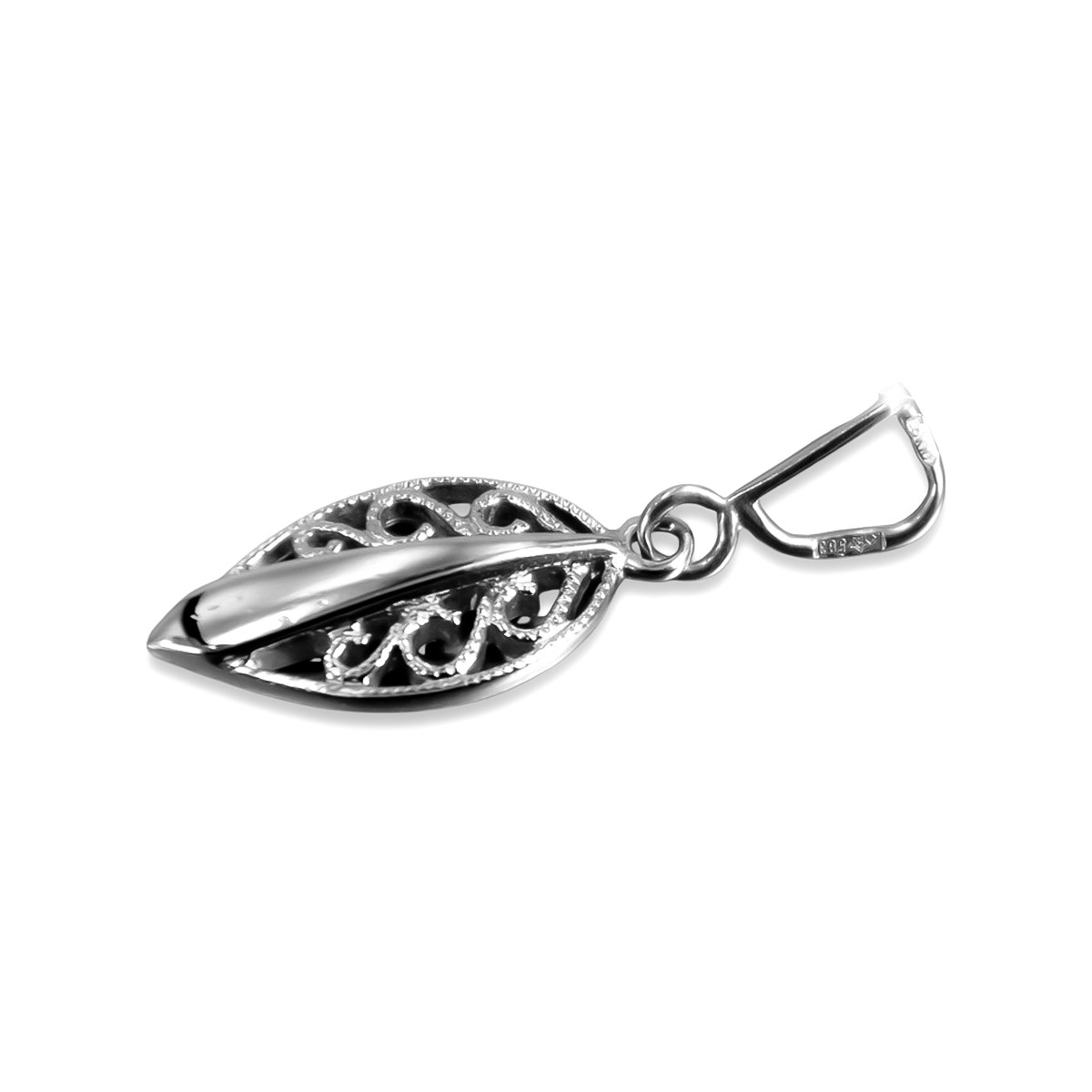 Pendentif feuille vintage en argent sterling 925 vpn081s