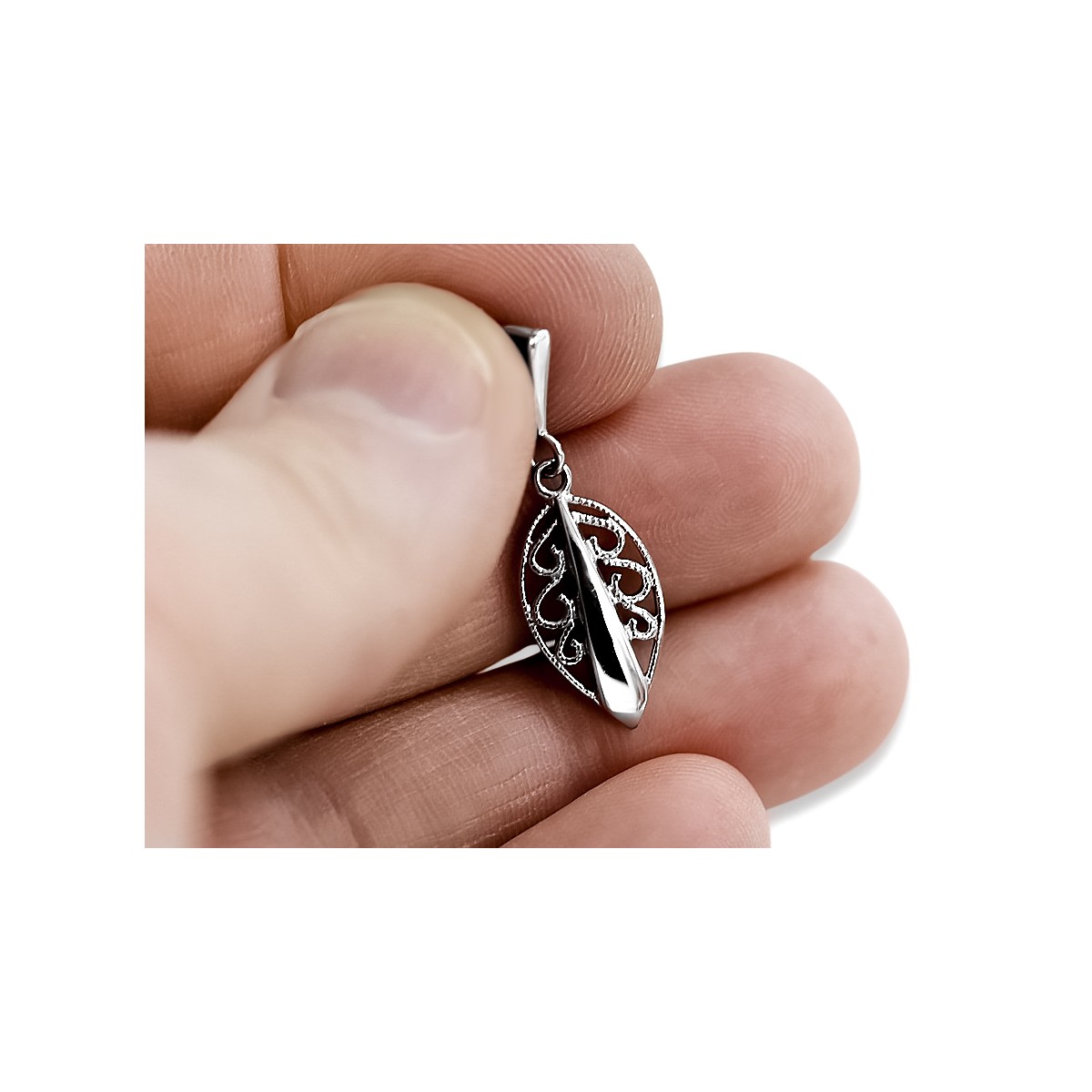 Pendentif feuille vintage en argent sterling 925 vpn081s